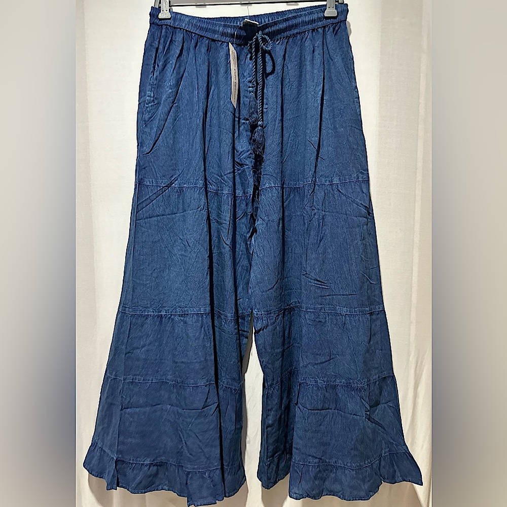 Women’s Blue Boho Wide Leg Linen Pants - Size OS